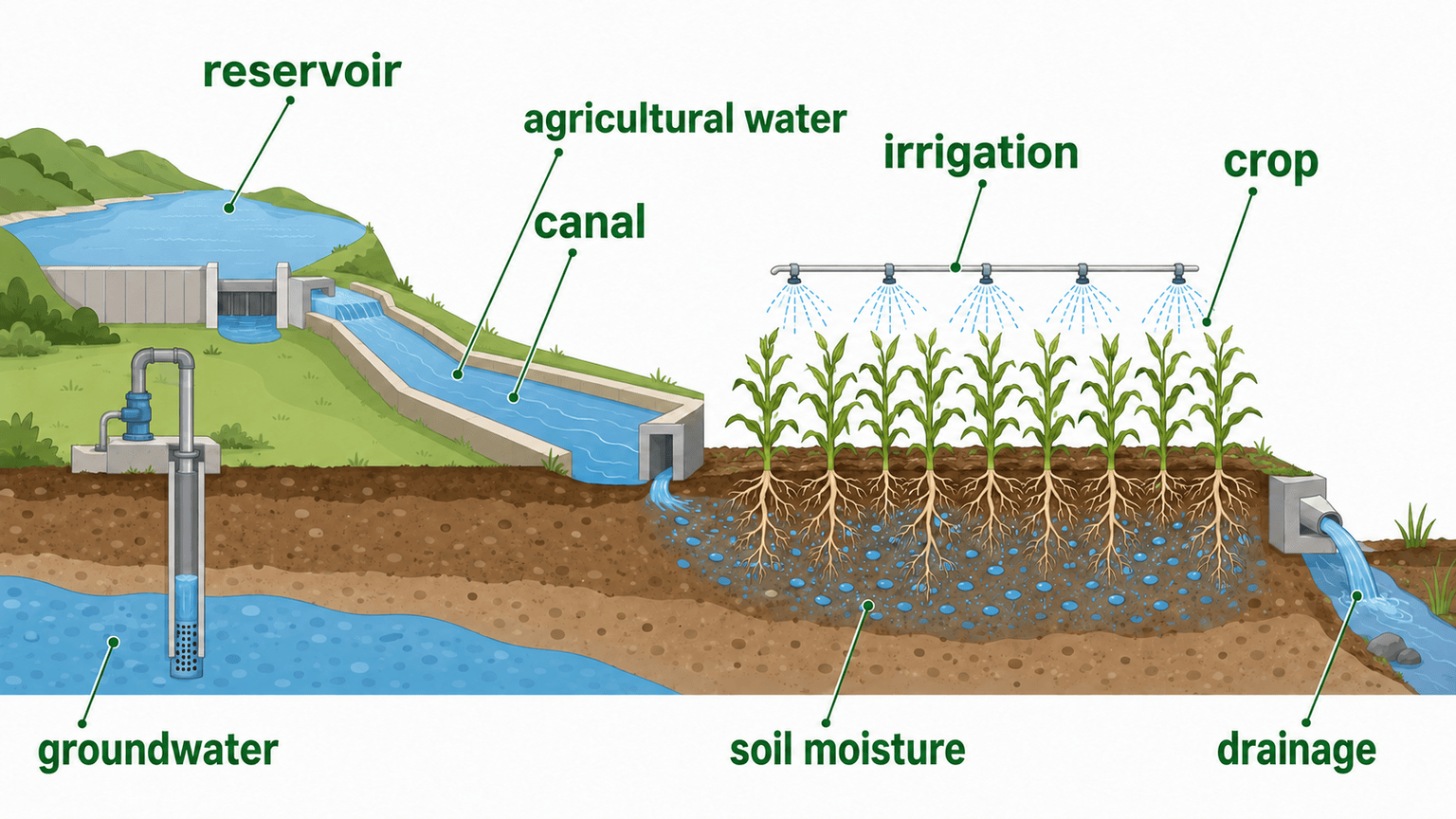 agricultural water 공급 흐름 인포그래픽