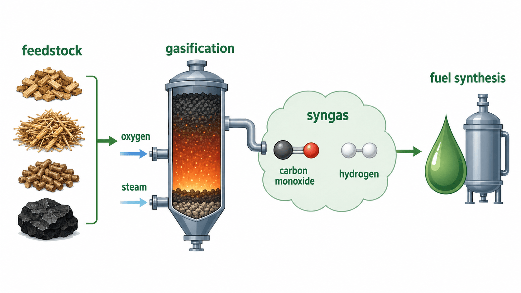syngas 생성 과정 주변어 인포그래픽