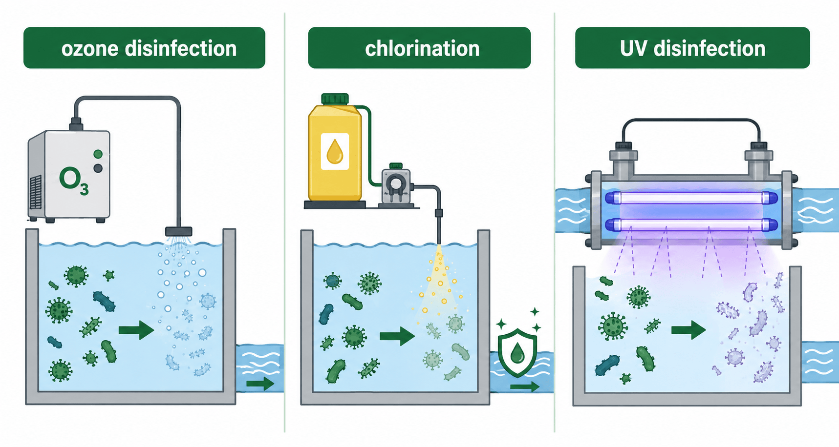 ozone disinfection 비교 인포그래픽