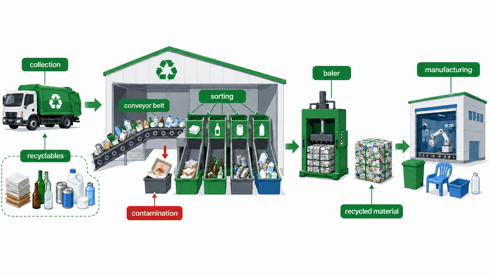 recycling 수거와 선별 공정 인포그래픽