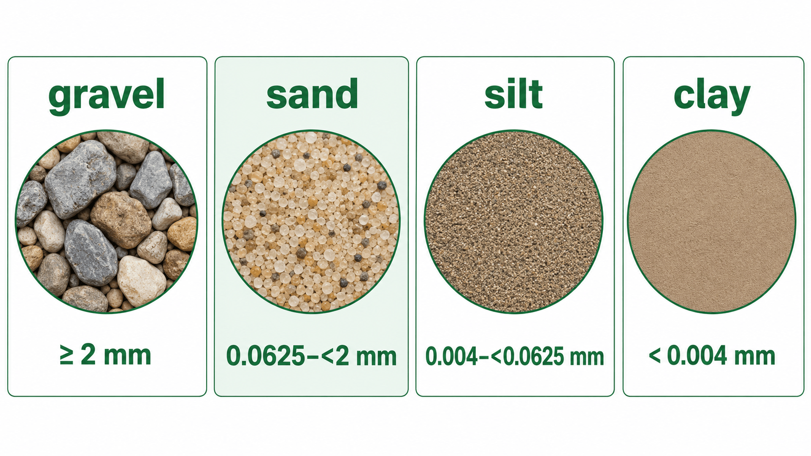 gravel sand silt clay 입자 크기 비교 인포그래픽