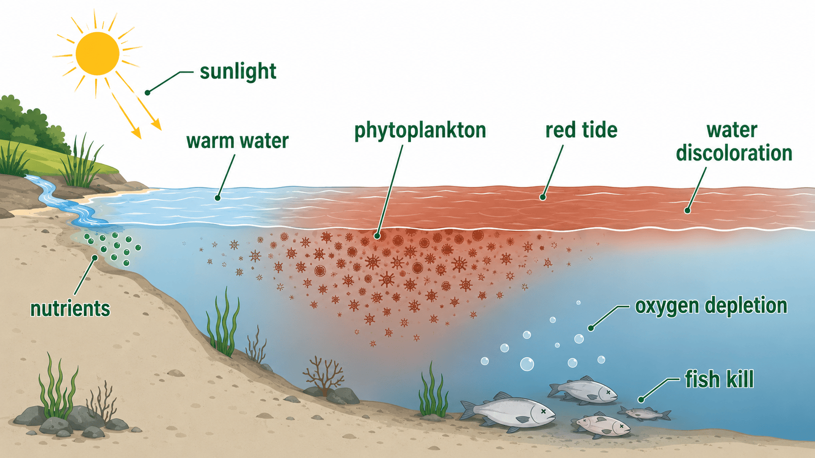 red tide 발생 장면 인포그래픽