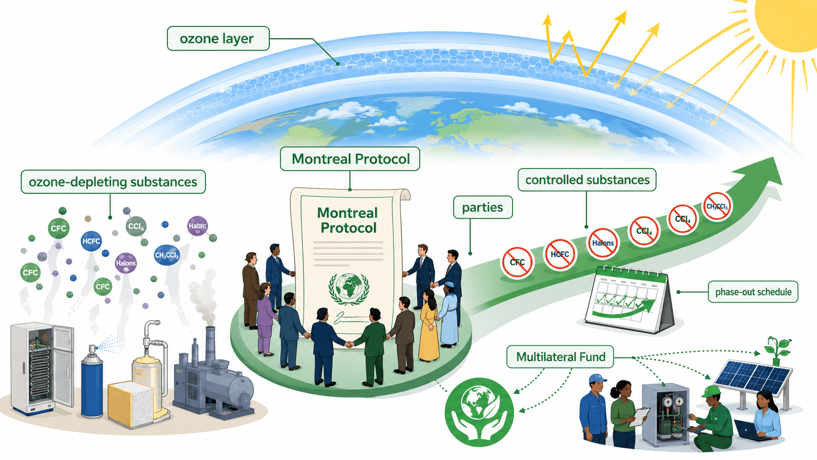 Montreal Protocol 오존층 보호 체계 인포그래픽