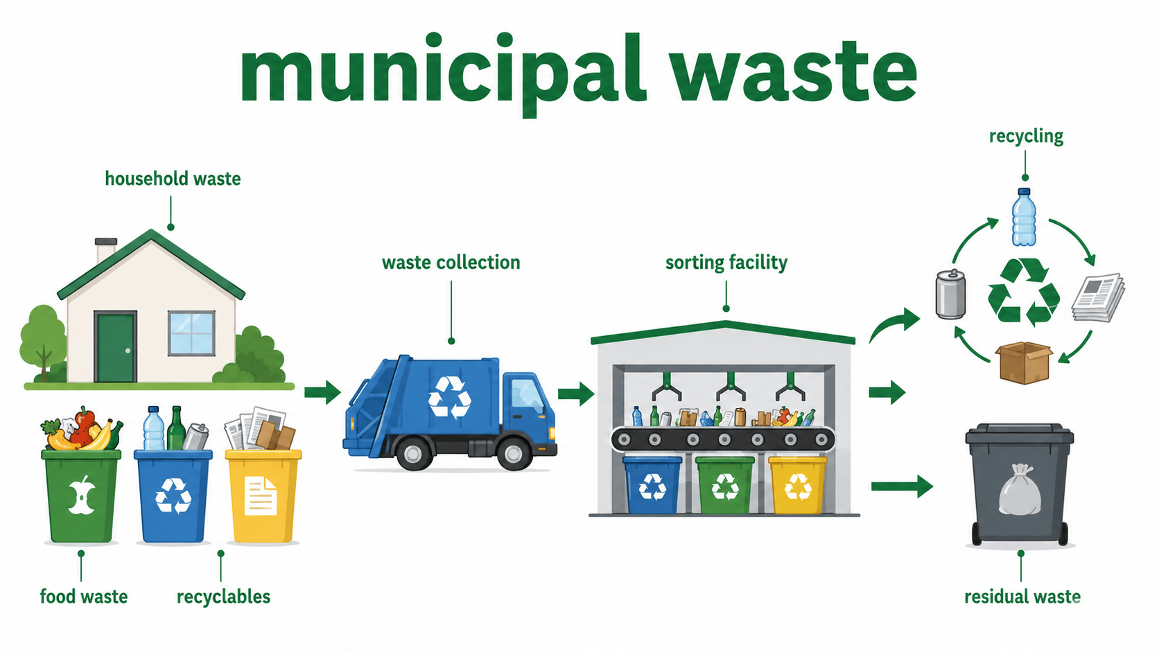 municipal waste 배출과 처리 흐름 인포그래픽