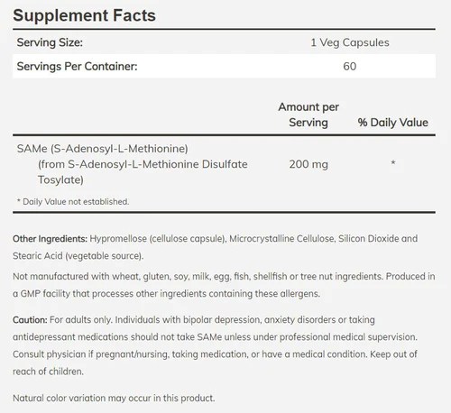 Now Foods, SAM-e (S-Adenosyl-L-Methionine), 200 mg, 60 Caps