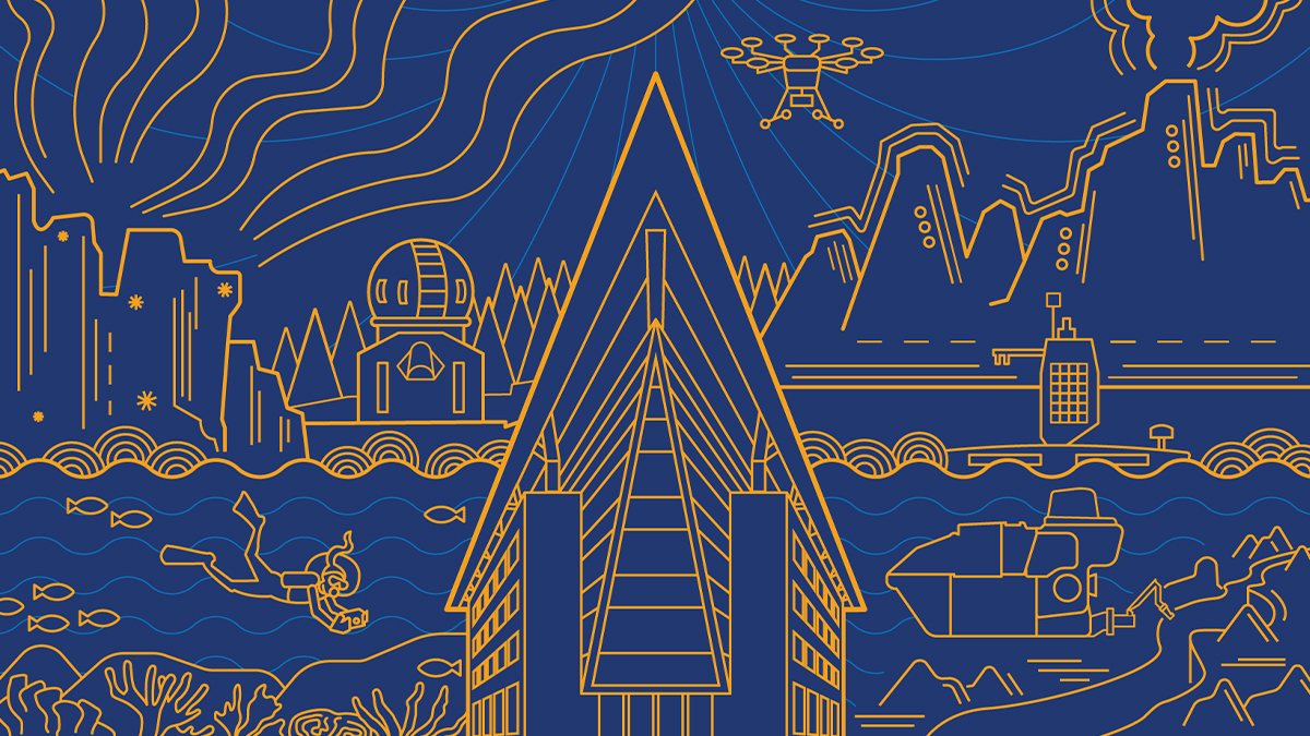Illustration elements inspired by various Eos articles and AGU scientific disciplines