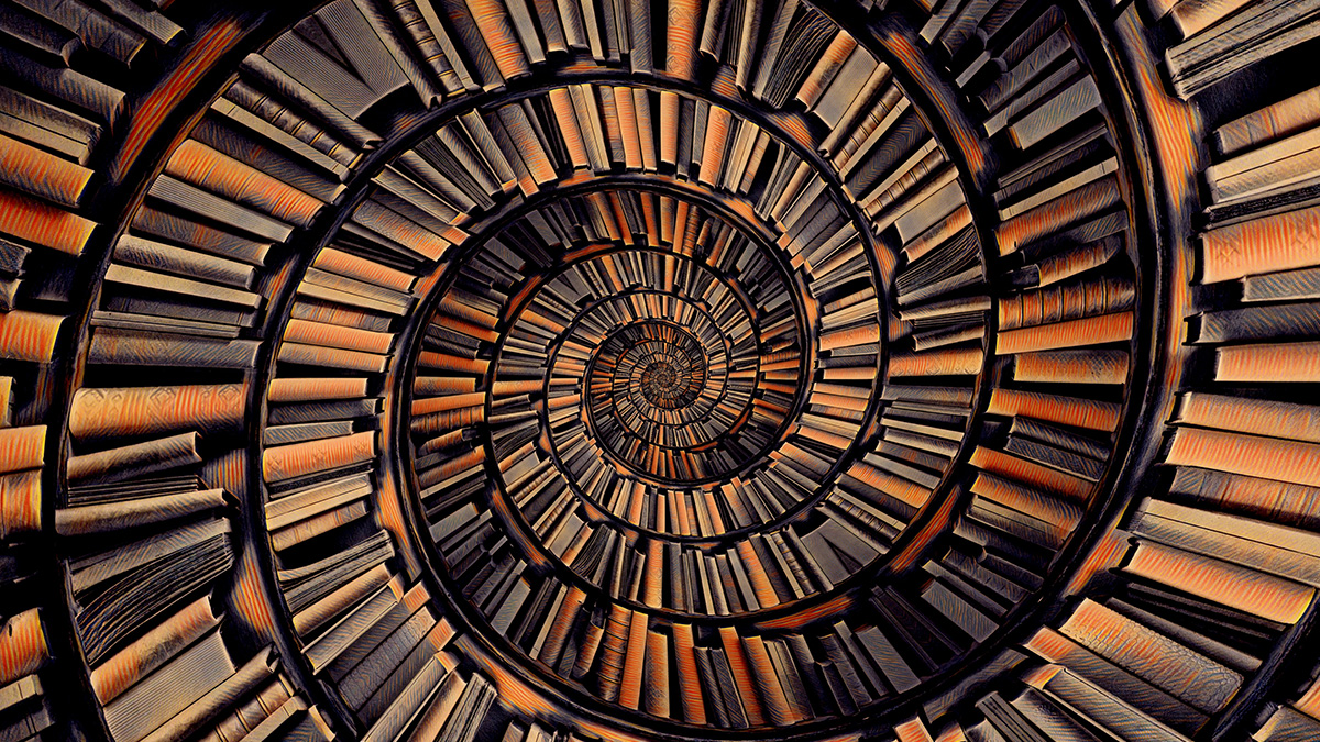 Vertical closeup of the antique books on the bookshelf. Stock