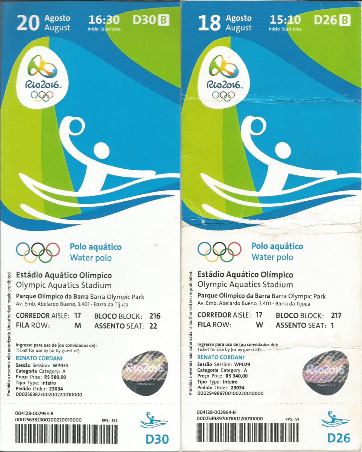 Ingressos no meu nome para a semi e para a final olímpica.