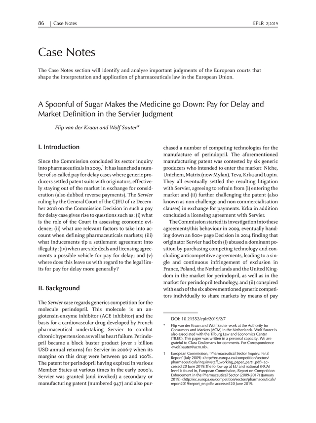 Why do you always insist on sitting here? Eplr European Pharmaceutical Law Review A Spoonful Of Sugar Makes The Medicine Go Down Pay For Delay And Market Definition In The Servier Judgment