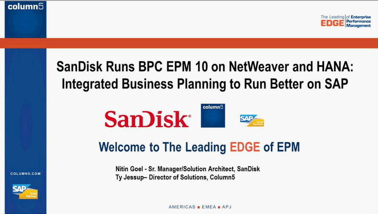 How SanDisk Runs BPC EPM10 on NetWeaver & HANA