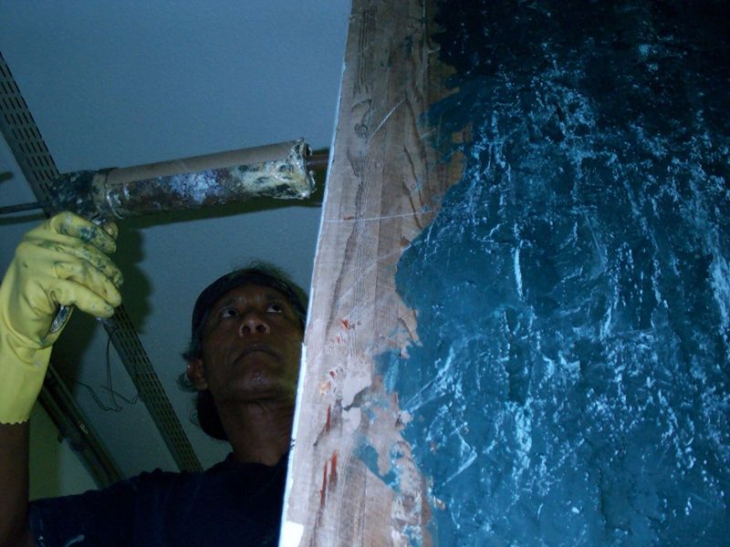 D. EZ resin is injected into the voids. Column is sounded and test bored to insure a total fill.