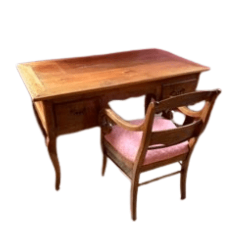 Antique French Provincial 2-Drawer Oak Desk and Chair