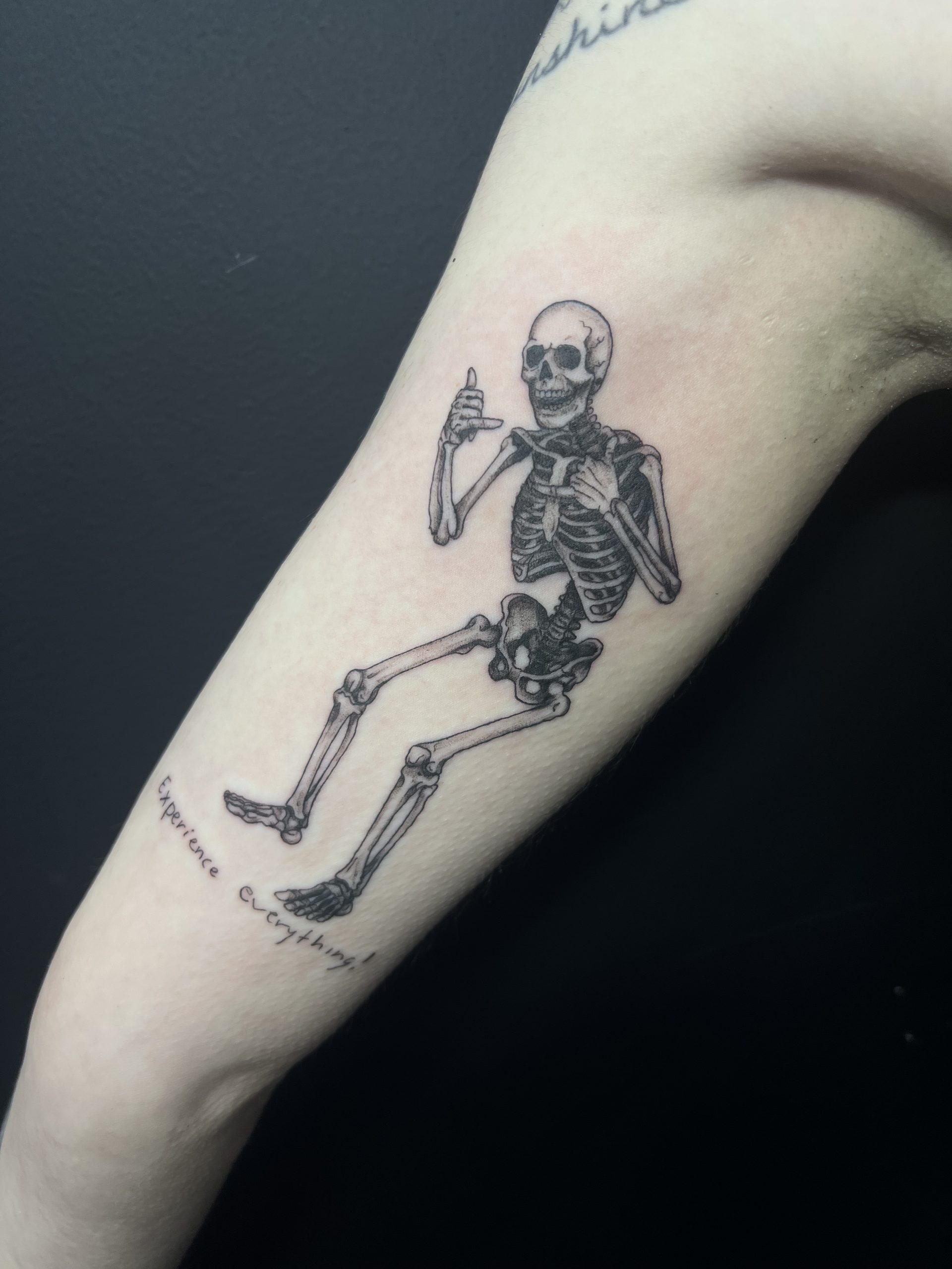 Full skeleton black and gray realism tattoo by Janell at EQ Tattoo in Woodbury West Deptford NJ