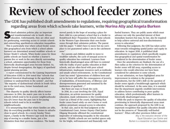 OP ED REVIEW OF SCHOOL FEEDER ZONES Equal Education