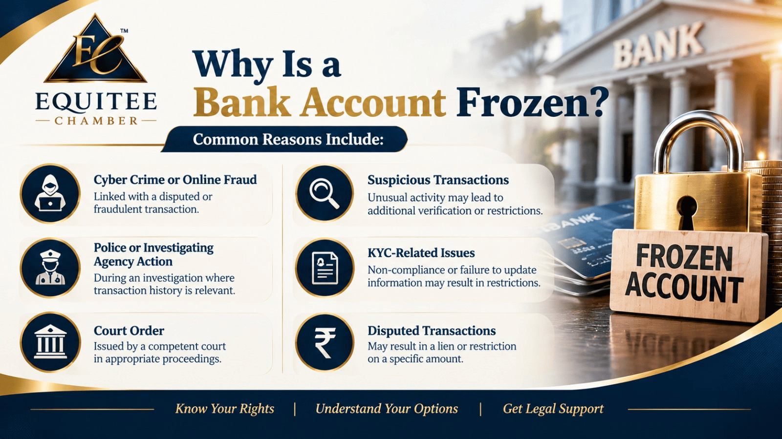 Bank account freeze common reasons including cyber fraud, KYC, and court order