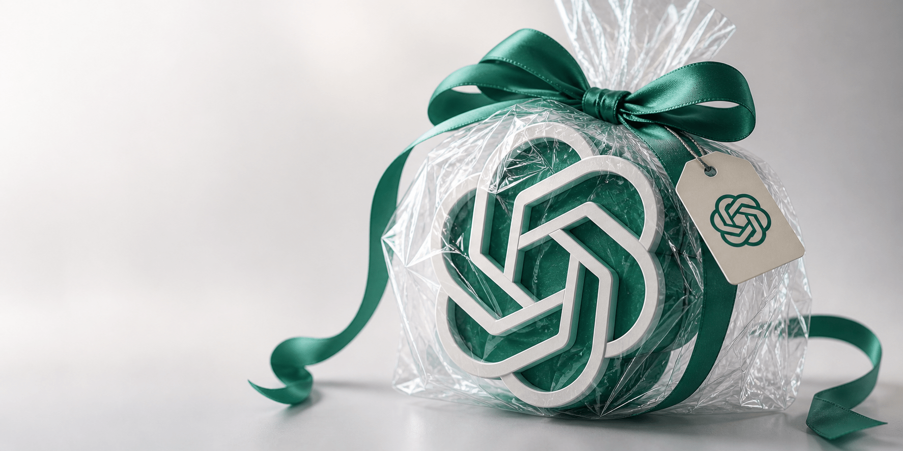 OpenAI logo in wrapping paper and ribbon.