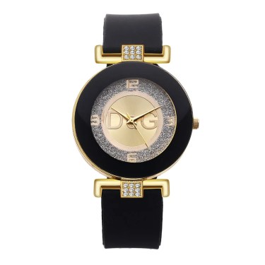 Women's Quartz Watches Silicone Strap Simplicity Rhinestone Design Female Casual Wrist Watch Fashion Luxury Brand Black DQG 5