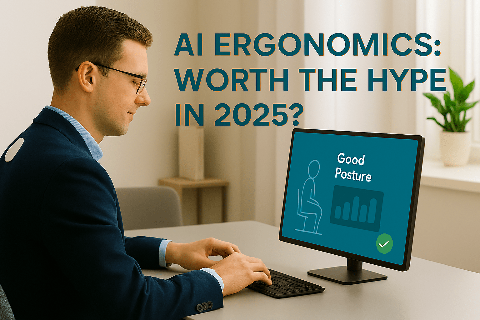 Professional using AI-powered ergonomic tool in a modern 2025 workspace.webp