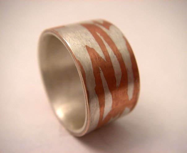 Mokume wedding ring (copper and silver)