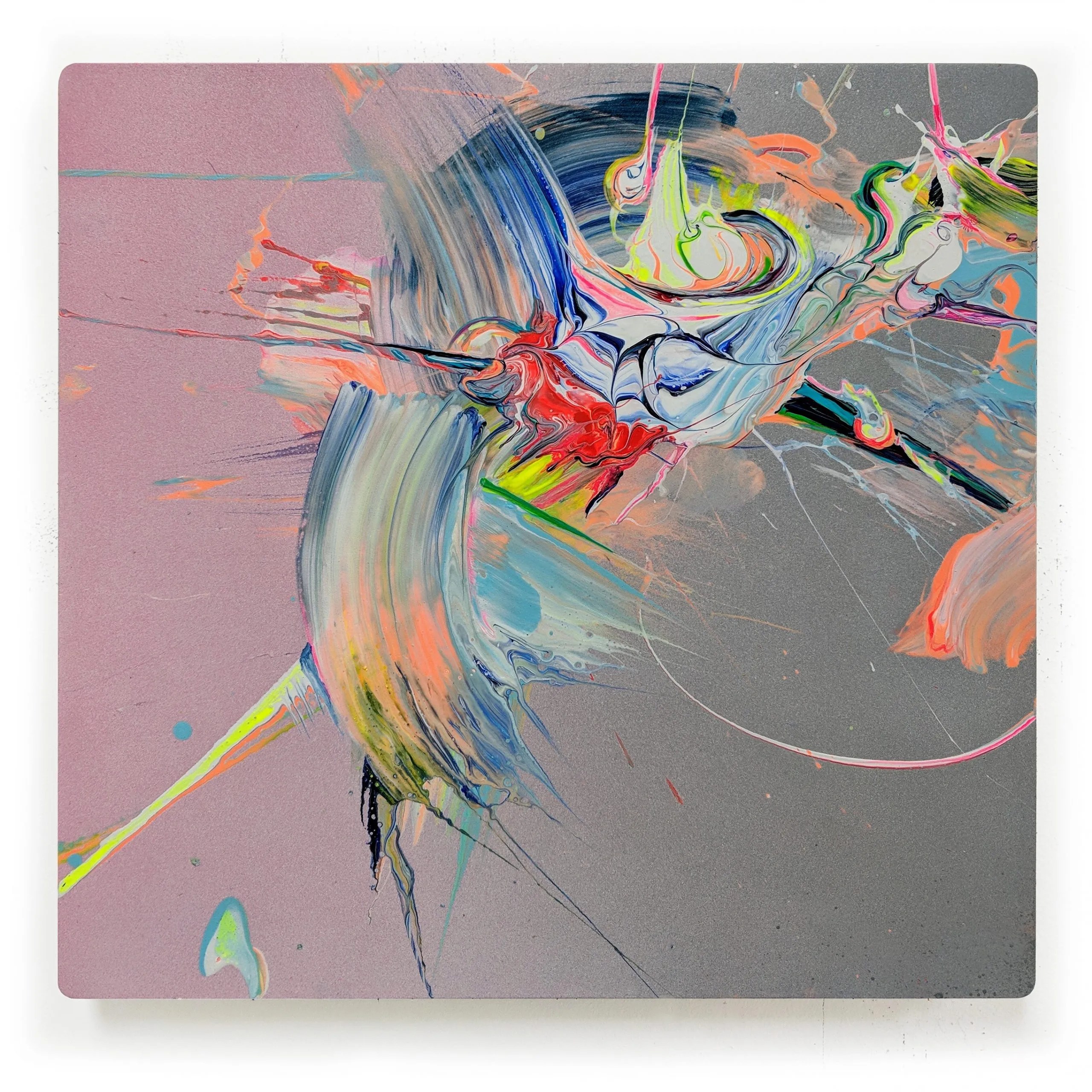 Hew Thunk It, 2018 acrylic, spray paint on aluminum 12x12"
