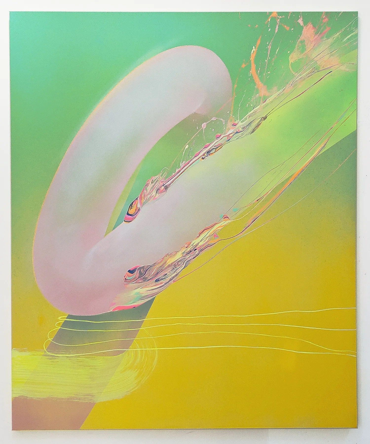 Miss Under Stood in a frayed scarf, 2019 acrylic, spray paint on canvas 72x60"
