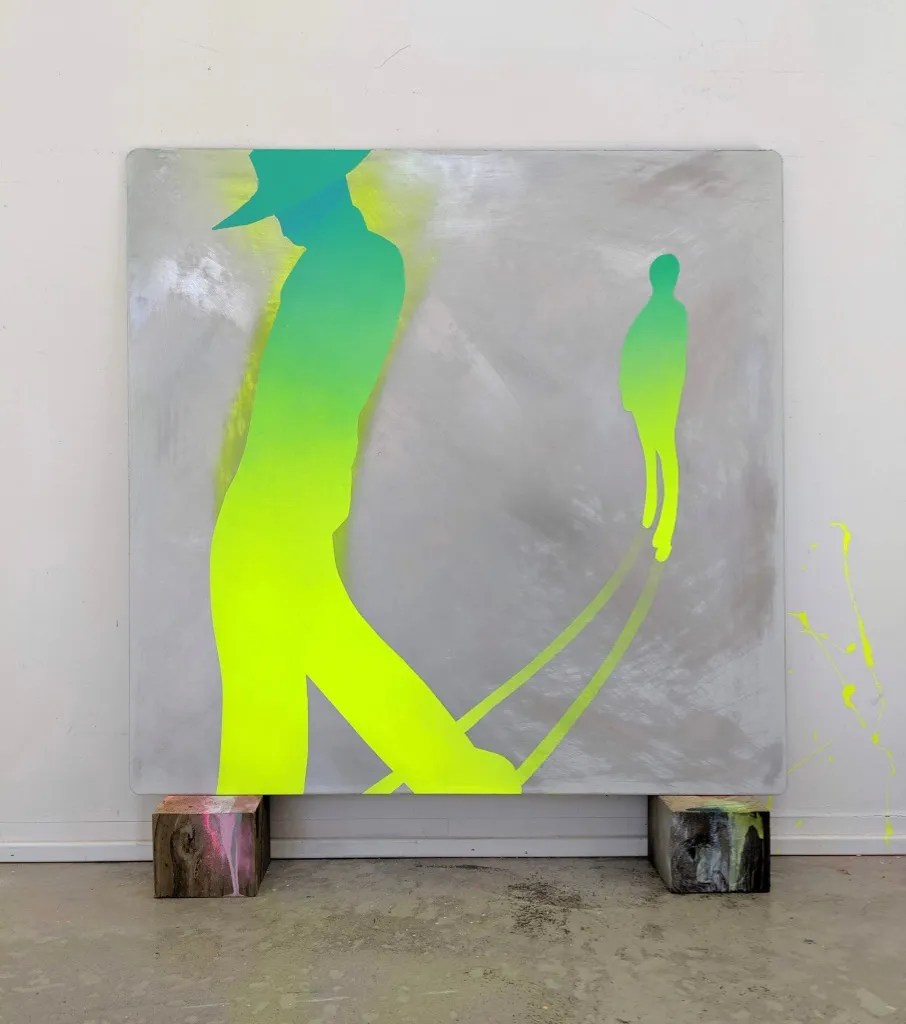 Byewayz, 2019 acrylic, spray paint on honed aluminum 24x24"
