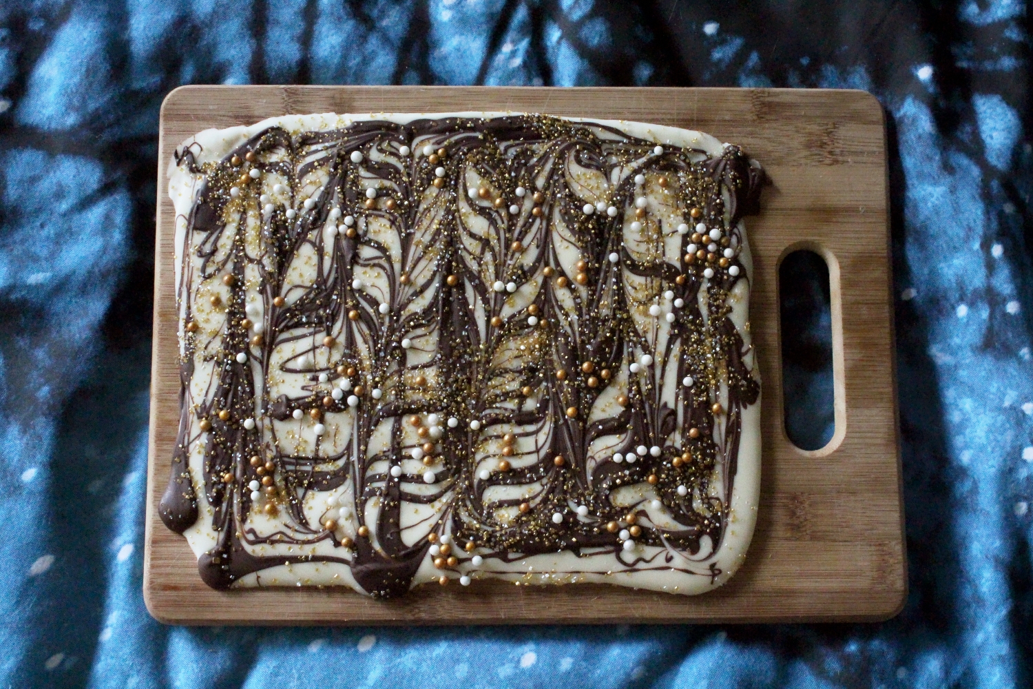 Chocolate bark before the break.