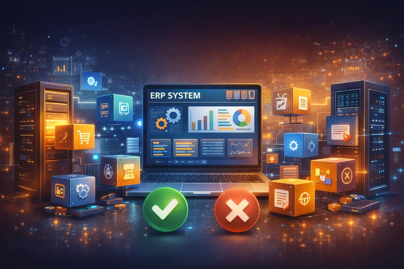 Modular ERP system architecture showing scalable and interconnected business modules