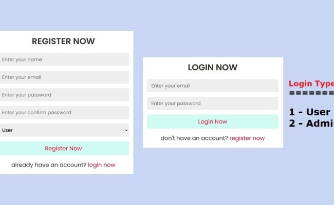 How To Create Register & Login Form With User & Admin Page Using HTML ...