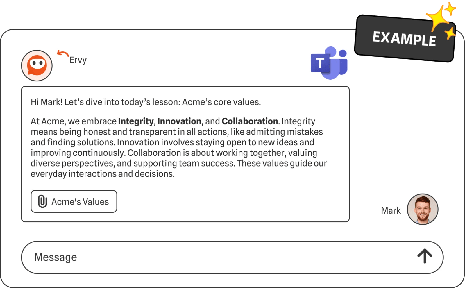 Example of Ervy Learning interface in MS Teams