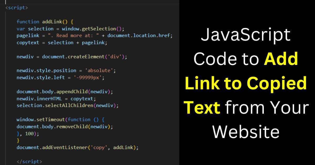 JavaScript Code to Add Link to Copied Text from Your Website
