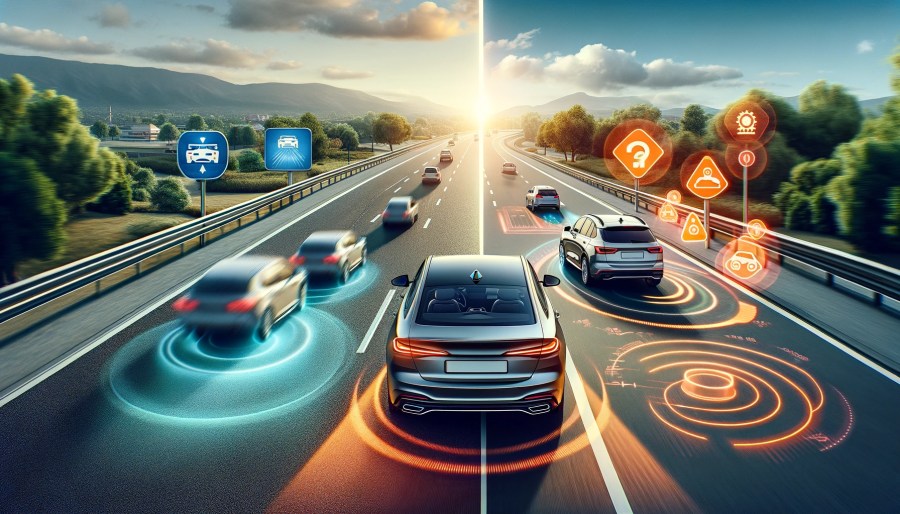 ADAS features activated seamlessly navigating a highway
