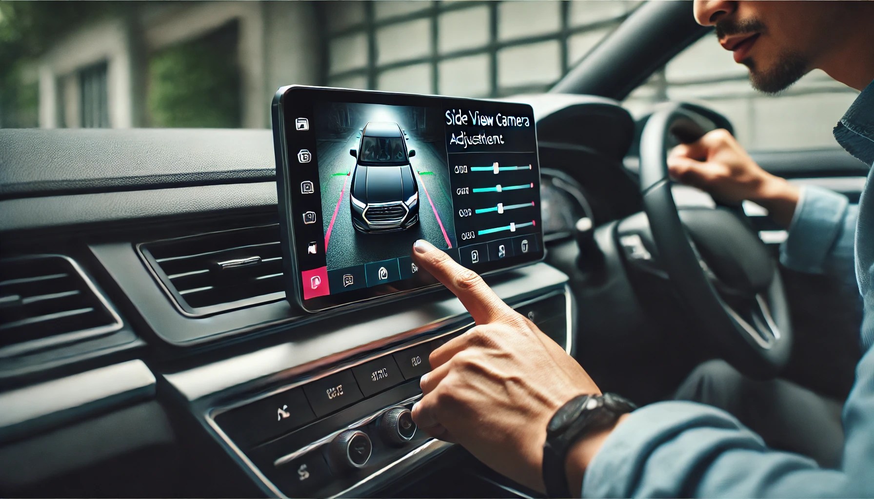 mechanic adjusting side view camera