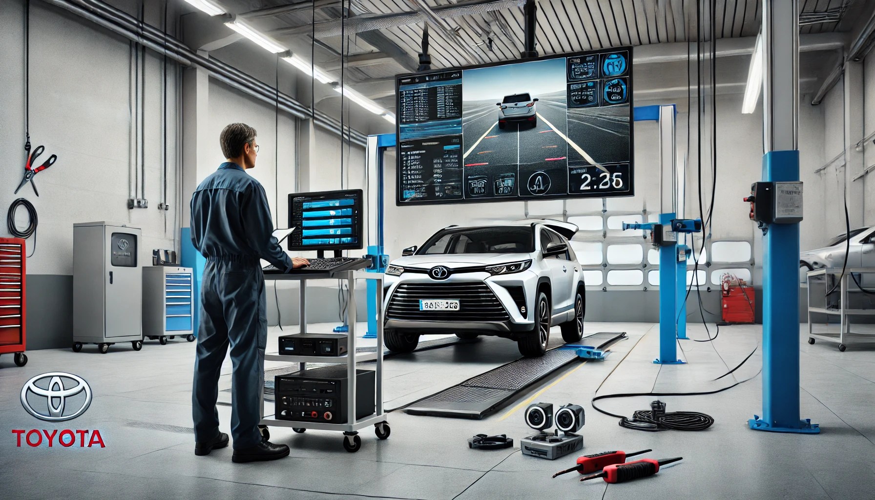 How to Calibrate Toyota's Panoramic View Monitor System 1 mechanic calibrated Toyota's Panoramic View