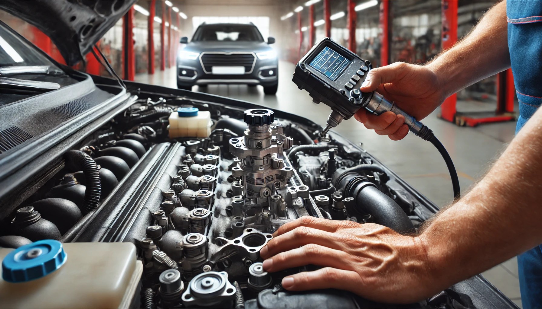 mechanic checking Reductant Injection Valve