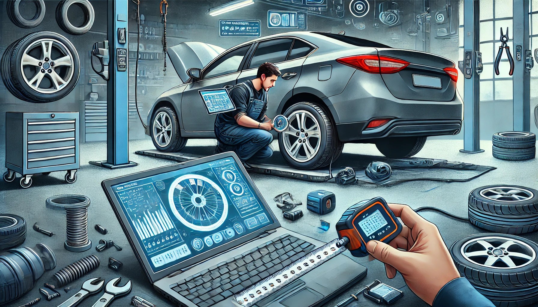 mechanic working on setting tire circumference