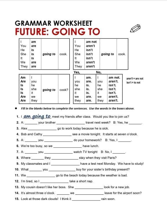 Grammar worksheetfuture: going toayudaaa es para hoy :'(