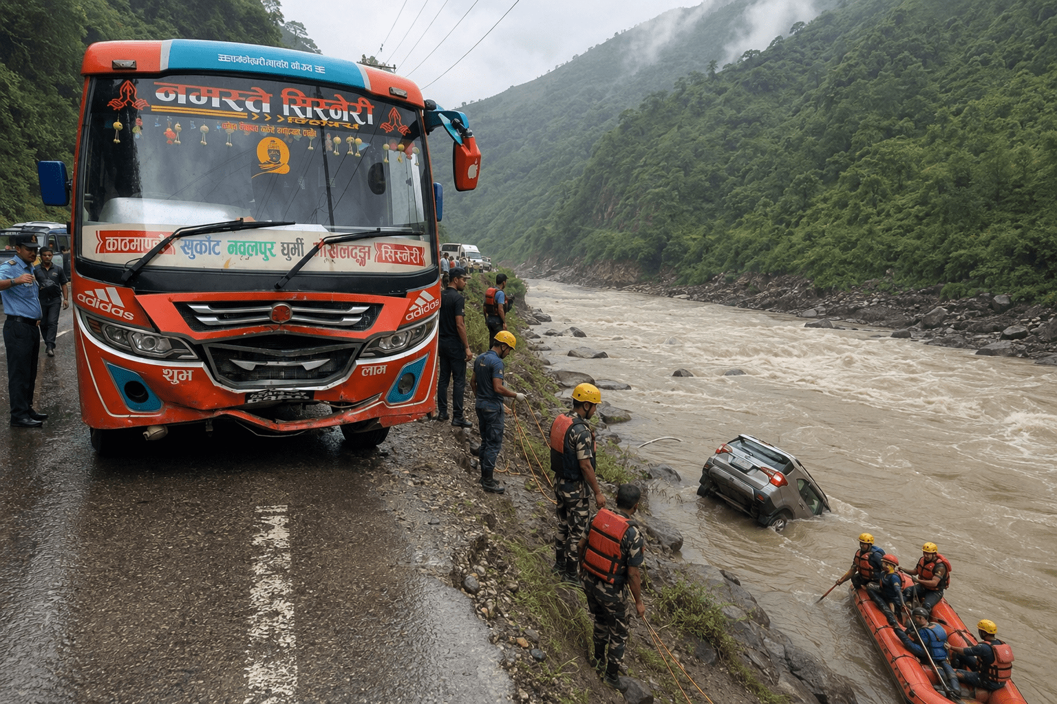 बसको ठक्करबाट कार सुनकोशीमा खस्यो, खोजी जारी