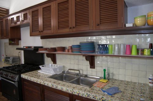 The large kitchen is fully equipped with new appliances