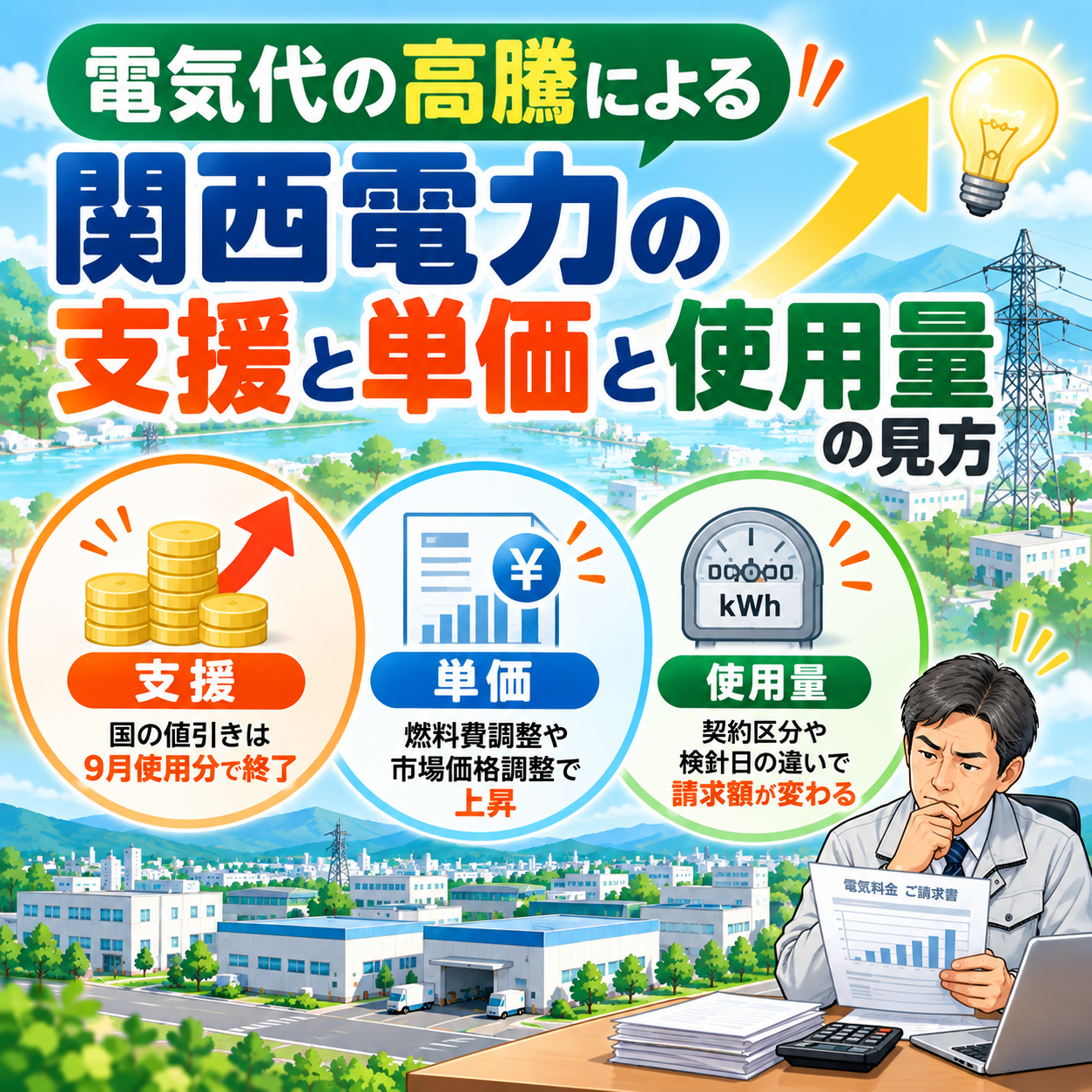 関西電力の支援と単価と使用量の内訳