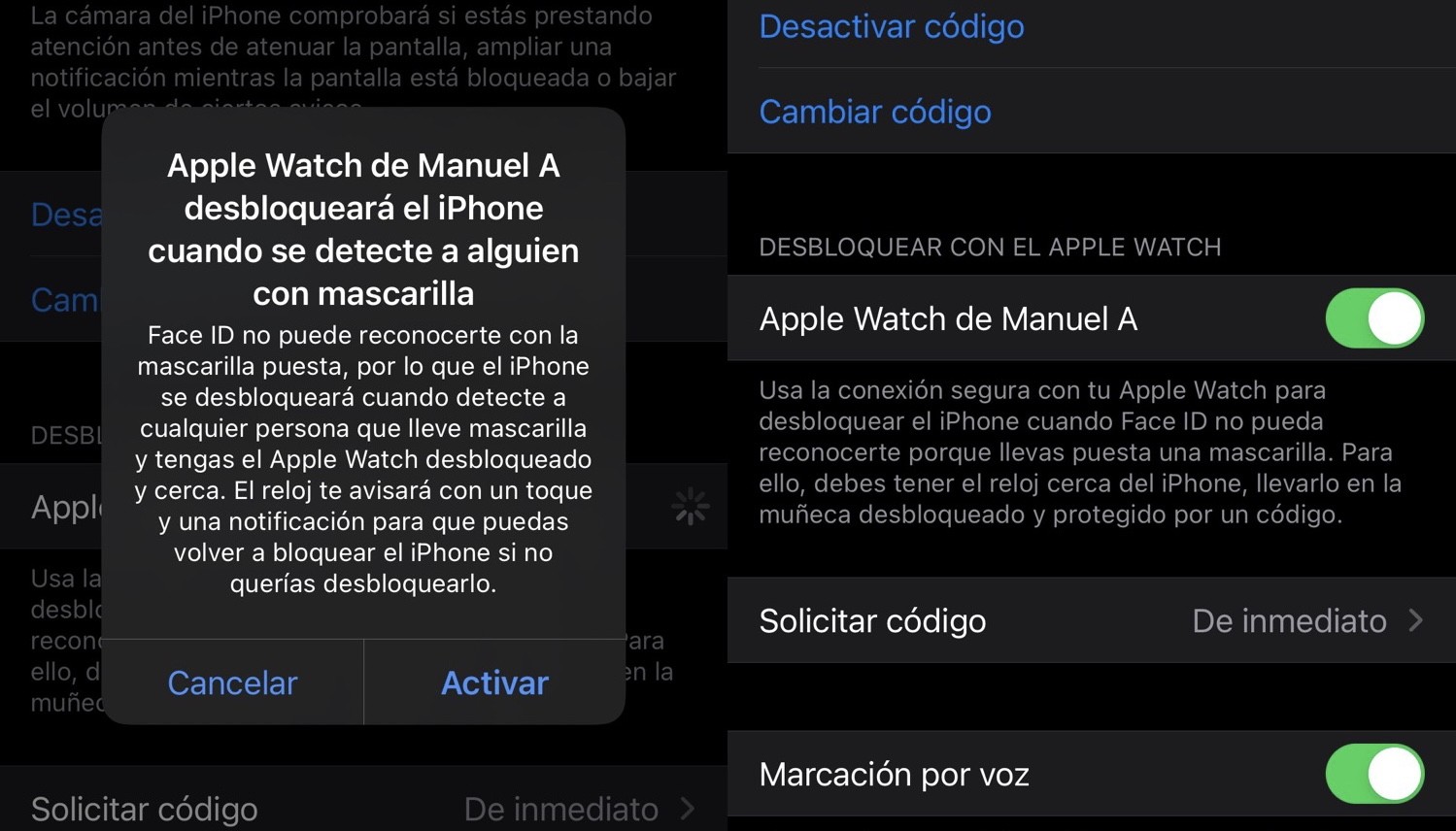 Desbloquear el iPhone con mascarilla y Apple Watch