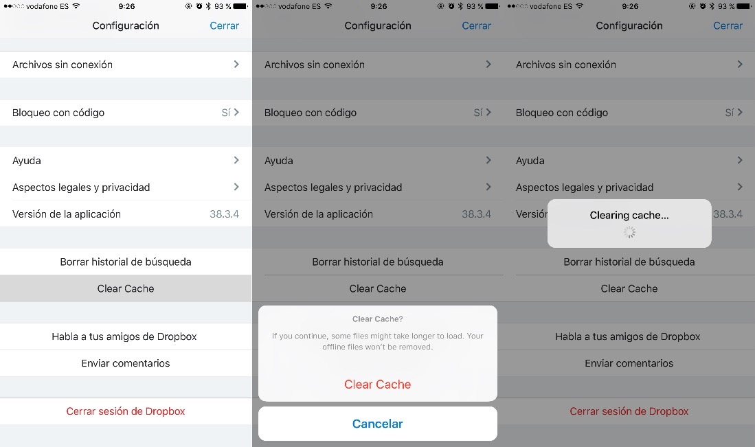 Borrar Caché Dropbox