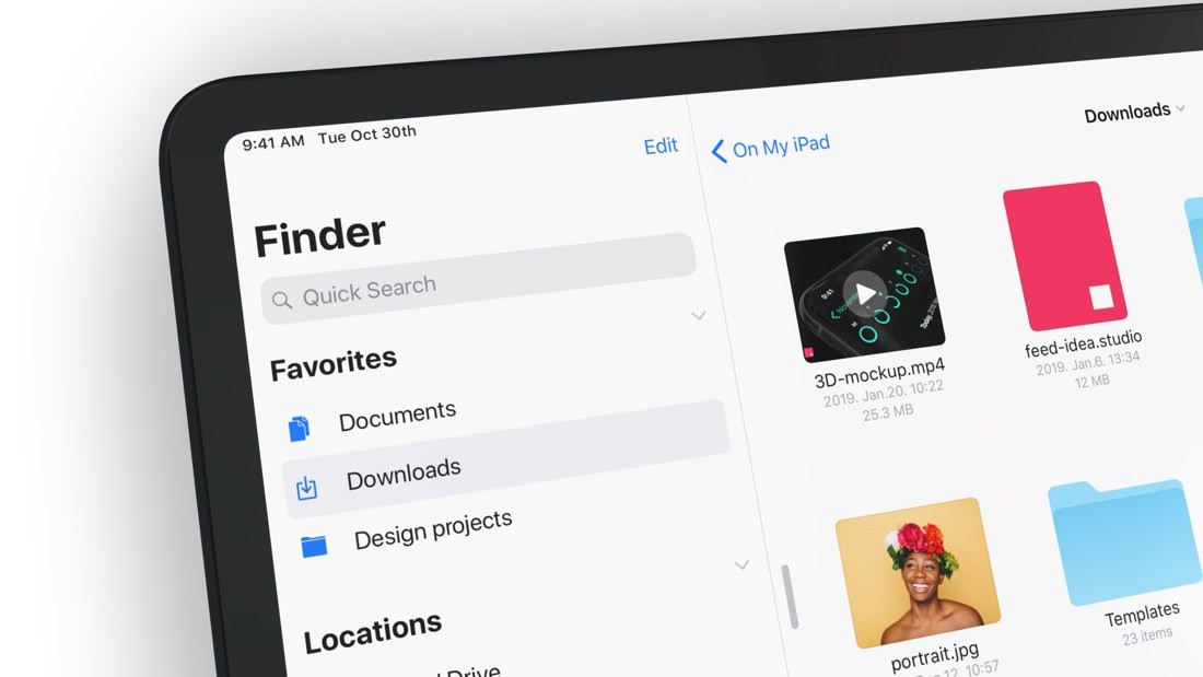 Foto de un trozo de iPad Pro mostrando la aplicación Archivos.