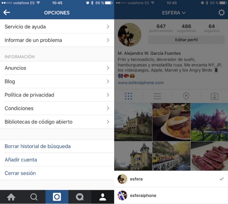 Instagram ya permite usar hasta 5 cuentas diferentes a la vez