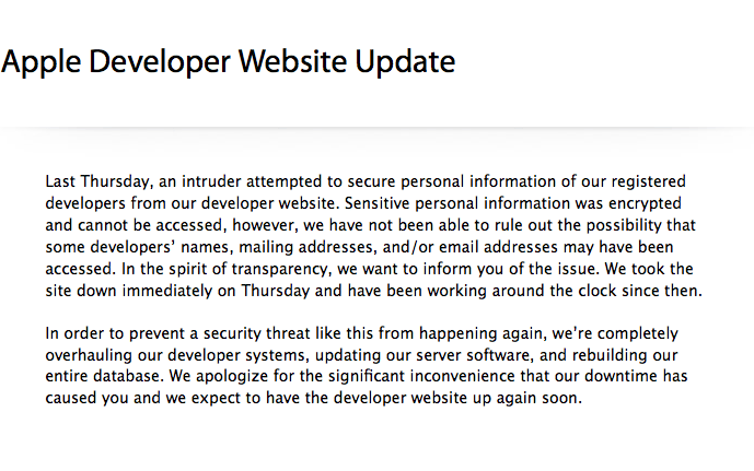 Apple explica el porqué del cierre de su web de desarrolladores