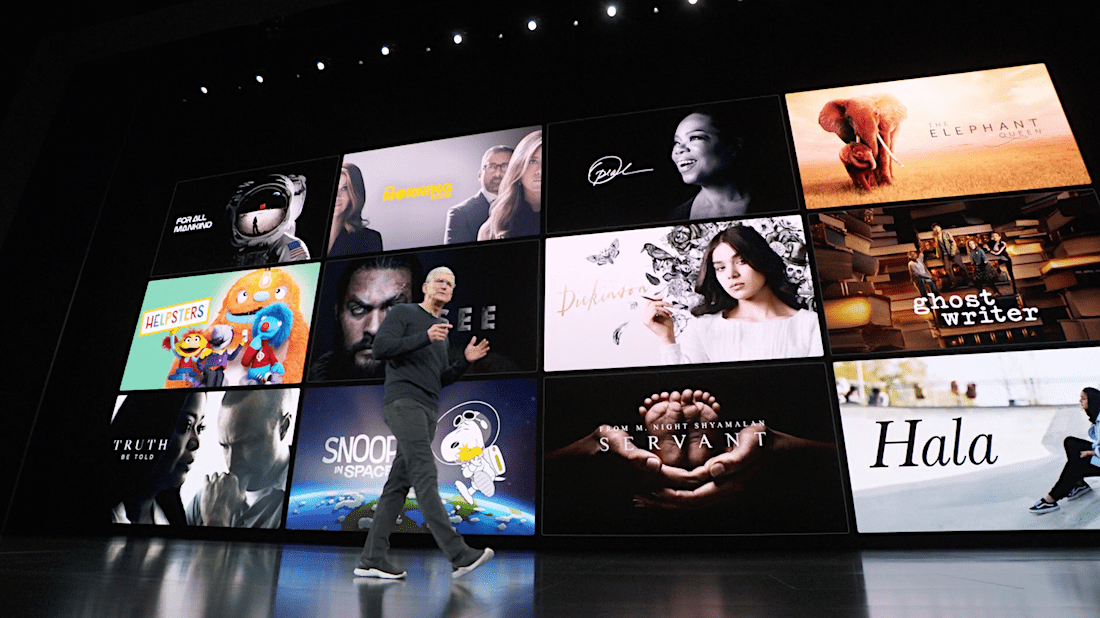 Captura del evento de Apple, con Tim Cook en el escenario