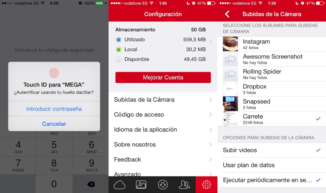 MEGA para iOS se actualiza con subida automática de vídeos y Touch ID