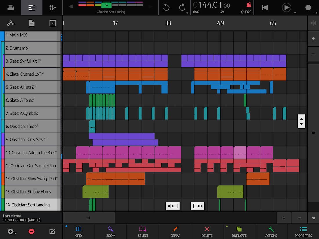 Captura de pantalla de la app musical NanoStudio 2 para iPad.