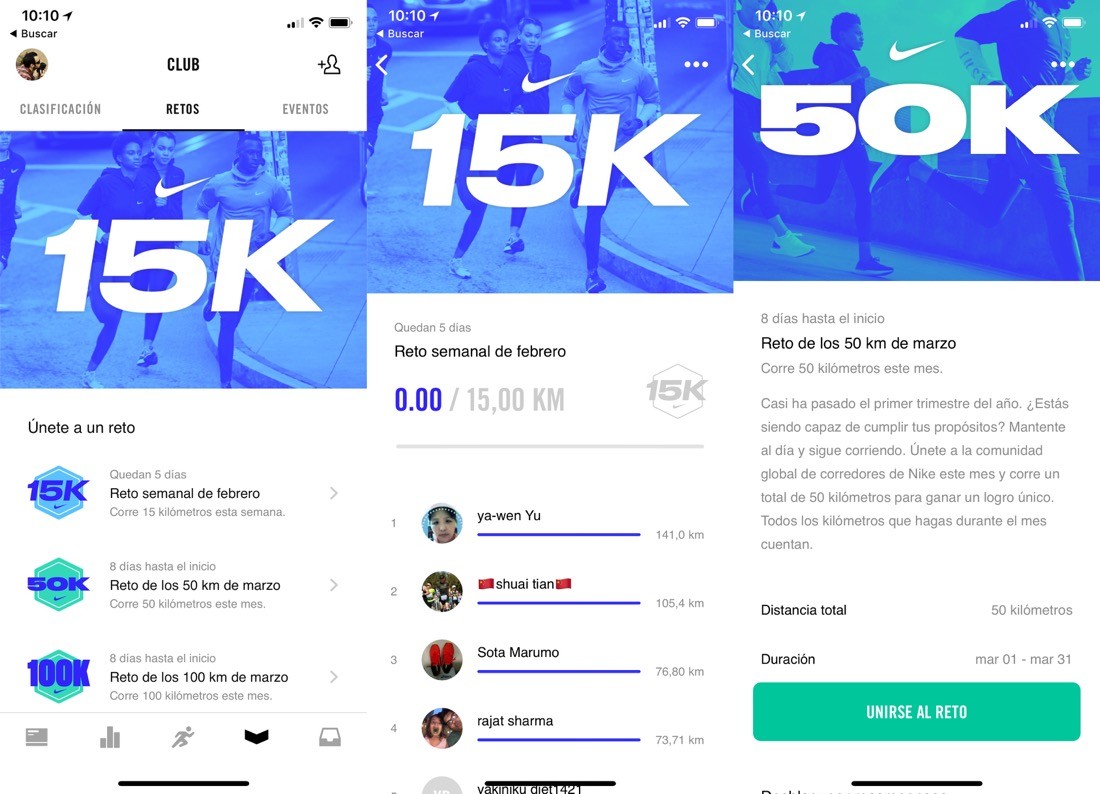 Retos Nike+ Run Club app