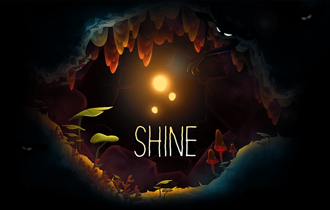Logotipo juego SHINE dentro de cueva.